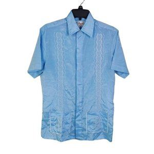 Vintage Cuban Caribbean Style Cool Light-weight Button Down Shirt Pockets Small
